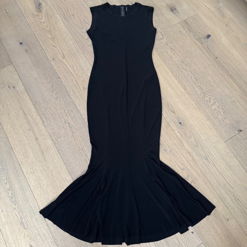 Norma Kamali Mermaid Gown Womens M Black Sleeveless Stretch Maxi Dress Bodycon